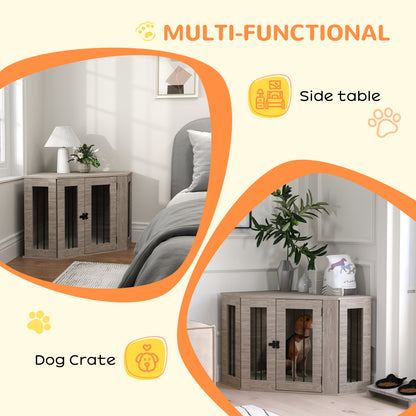 Dog Crate Furniture Side Table, with Cushion, 104 x 55 x 63cm - Walnut Brown