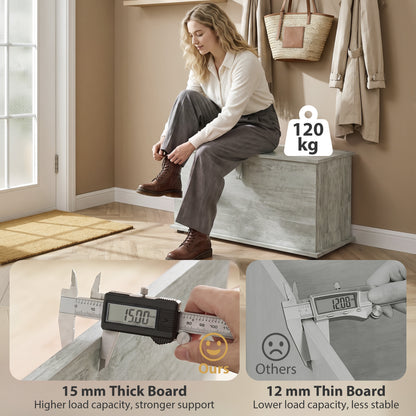 Storage Chest, 102L Blanket Box, Shoe Bench with Safety Hinged Lid, Bed End Bench for Bedroom, 80 x 40 x 45cm, Grey
