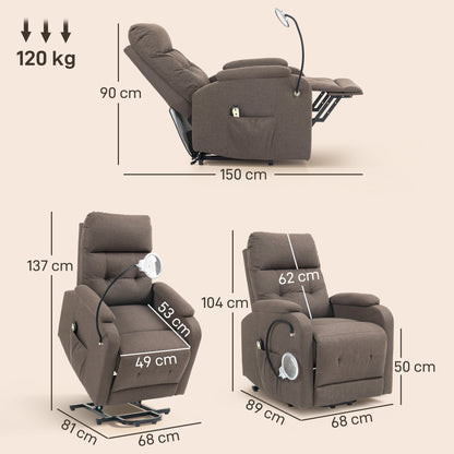 Electric Rise/Recline Armchair, with Reading Light - Brown