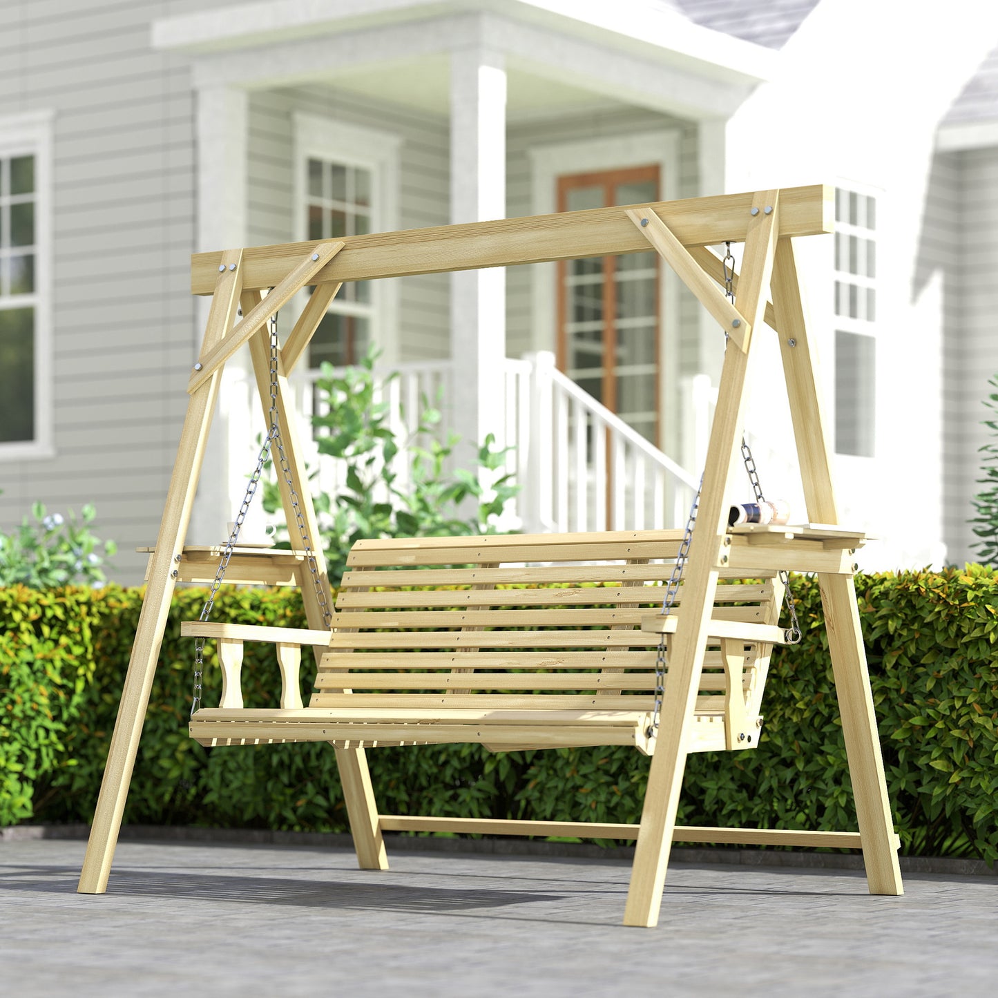 Three-Seater Wooden Swing Bench