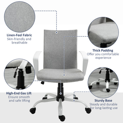Office Chair Linen Swivel Computer Desk Chair Home Study Task Chair with Wheels, Arm, Adjustable Height, Light Grey