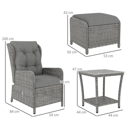 5 Pieces Rattan Bistro Set with Adjustable Back, Reclining Wicker Balcony Furniture with Cushions