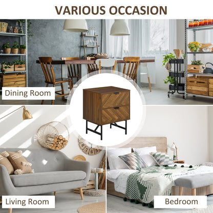 Bedside Table with Two Drawers, Side Cabinet Storage Unit with Metal Handles, Organisation Furniture for Living Room