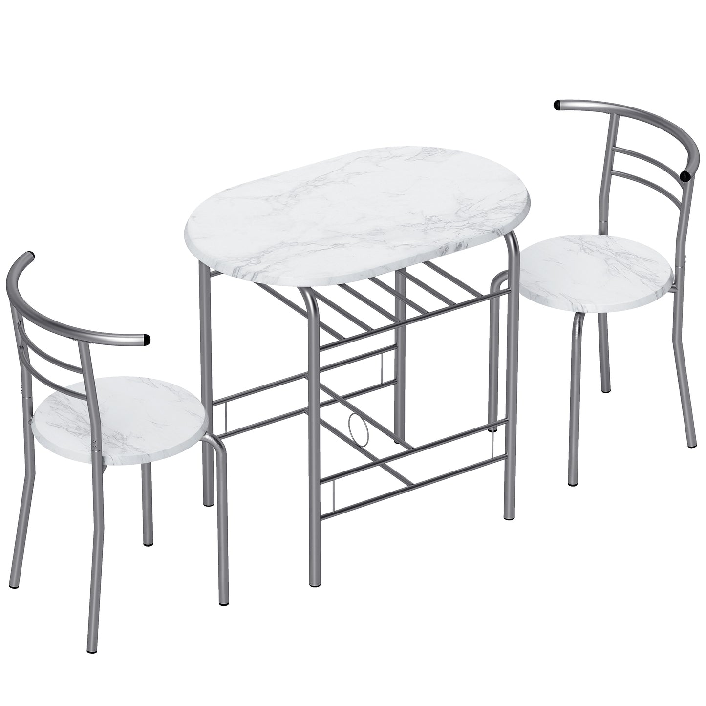 Three-Piece Compact Dining Set - White Marble Effect