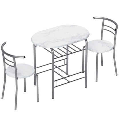 Three-Piece Compact Dining Set - White Marble Effect