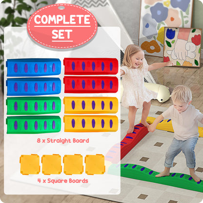 12-Piece Kids Balance Beam Stepping Stones, with Non-Slip Foot Pads, Multicoloured