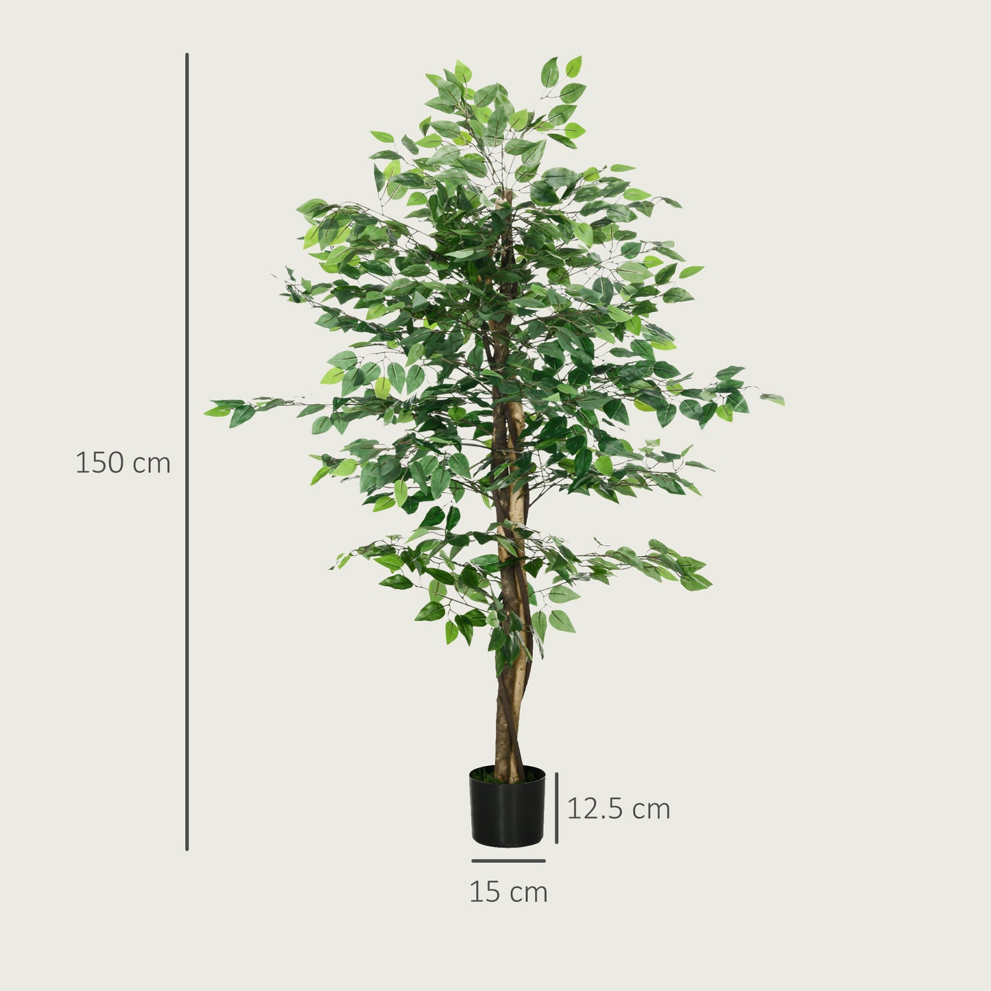 Artificial Ficus Tree, with Weighted Plant Pot - Green