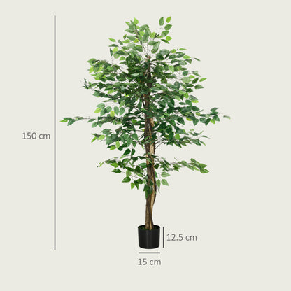 Artificial Ficus Tree, with Weighted Plant Pot - Green