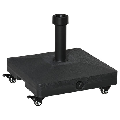 20kg Garden Parasol Base with Wheels Heavy Duty Sand or Water Filled Patio Umbrella Base for Outdoor Deck Beach Black