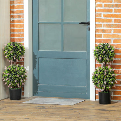 Set of 2 Artificial Plants, Lavender Flowers Ball Trees with Pot, for Home Indoor Outdoor Decor, 70cm
