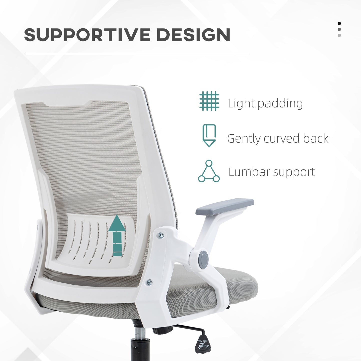 Mesh Office Chair, Desk Chair with Lumbar Support, Flip-up Armrest, Swivel Wheels, Adjustable Height, Grey