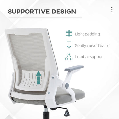 Mesh Office Chair, Desk Chair with Lumbar Support, Flip-up Armrest, Swivel Wheels, Adjustable Height, Grey