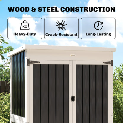 Outdoor Storage Cabinet with Removable Shelves, Garden Tool Shed with Asphalt Roof, White and Black