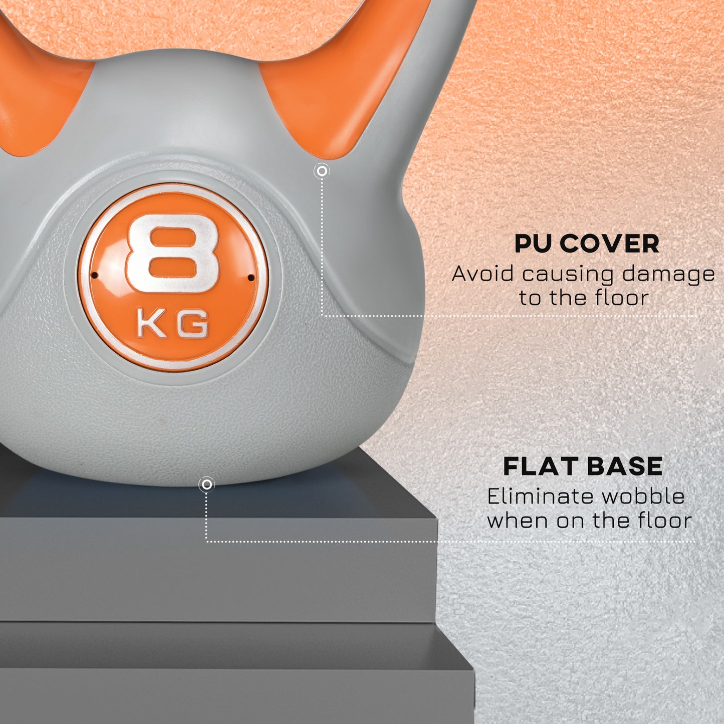 Kettlebell, 8kg Kettle Bells with Handle for Home Gym Weight Lifting and Strength Training, Orange and Grey