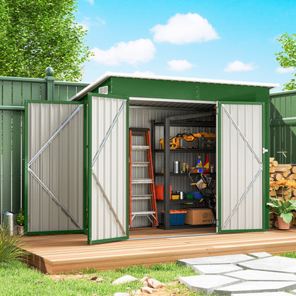7.5 x 4.3ft Metal Garden Storage Shed, Waterproof Outdoor Shed with Triple Lockable Door, Gloves, Vents, Green