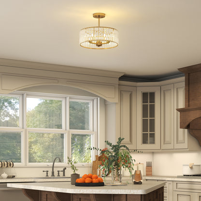 Crystal Ceiling Light Fixture, 39 cm Semi Flush Mount Modern Crystal Chandelier Ceiling Light for Living Room, Bedroom