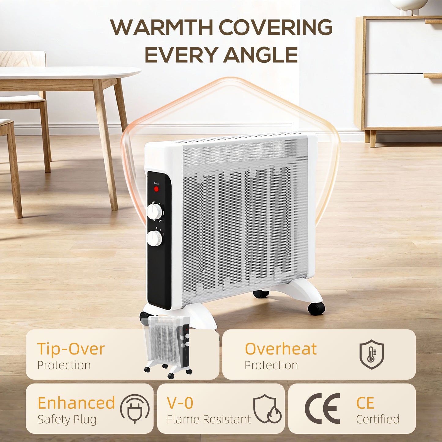 2kW Electric Heater, 10-45℃ Temperature - White