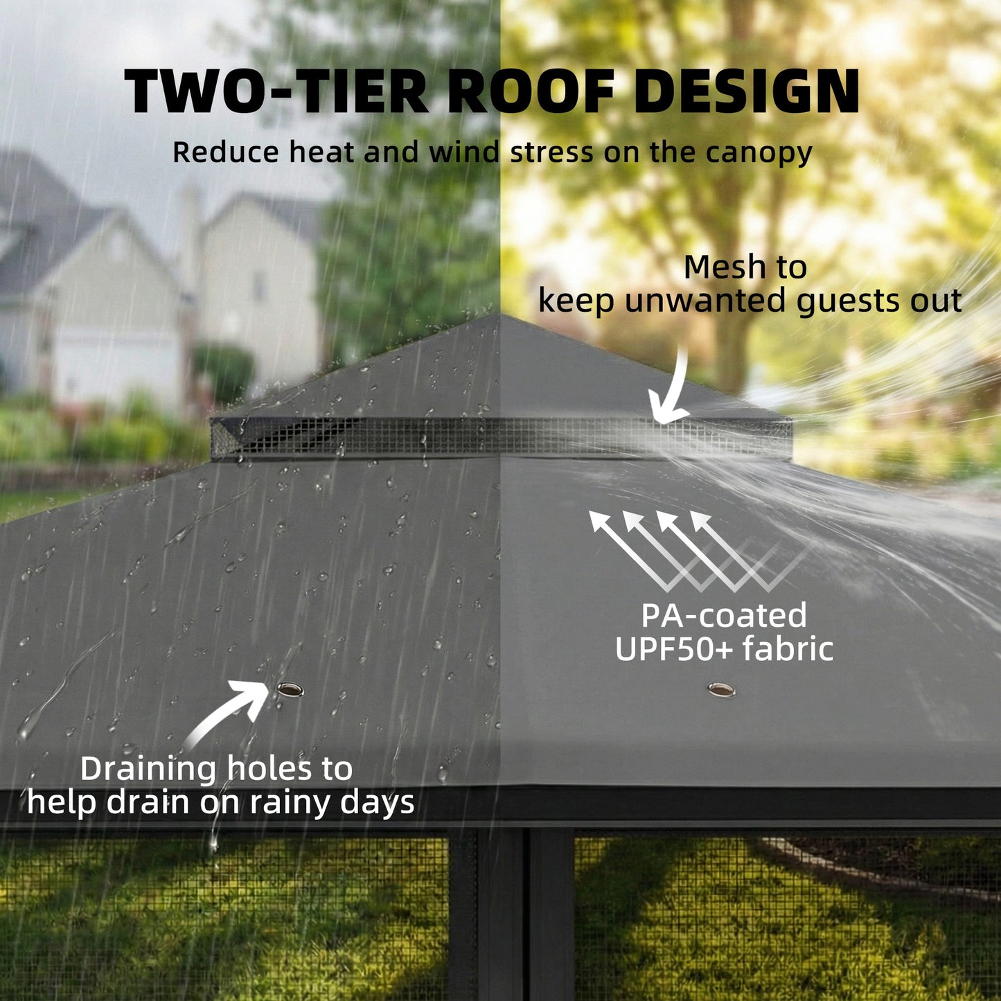 3.3 x 3.3 m Outdoor Garden Gazebo with Post Shelves, UPF50+ Patio Permanent Pavilion with Hook, Dark Grey