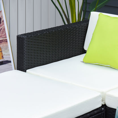 White Rattan Garden Furniture 4-Seater Outdoor Sofa Set with Coffee Table - White