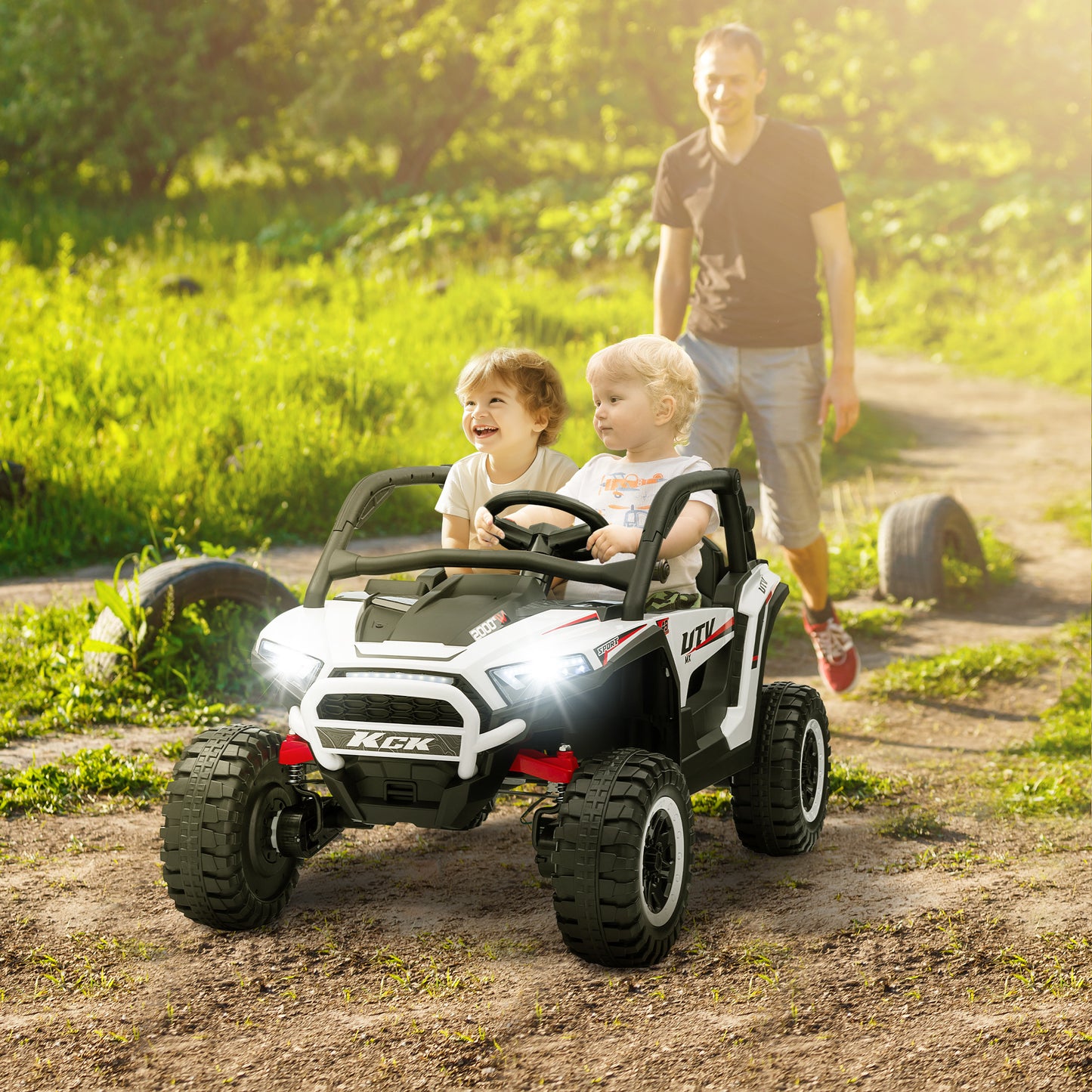 2 Seater 24V 7AH Ride on Truck, Battery Powered Electric Ride On Car w/ Remote, Suspension, 3 Speeds, White