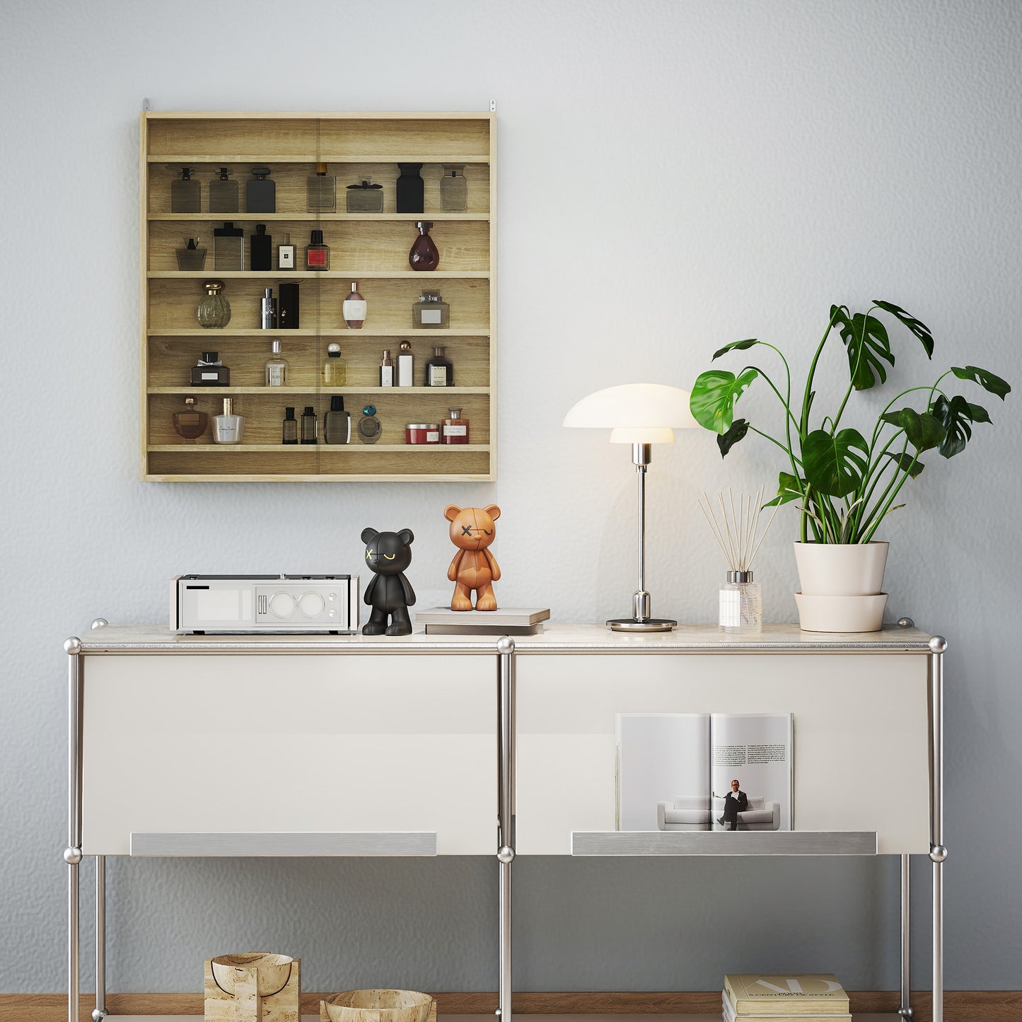 Six Shelf Display Cabinet, with Glass Doors - Oak