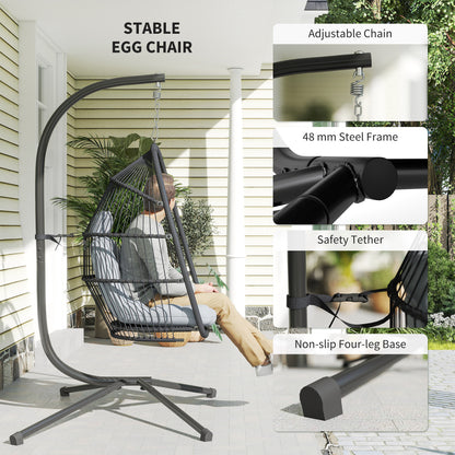 Rattan Hanging Egg Chair with Stand, Foldable Wicker Swing Egg Chair with Cushion, Head Pillow, Steel Frame