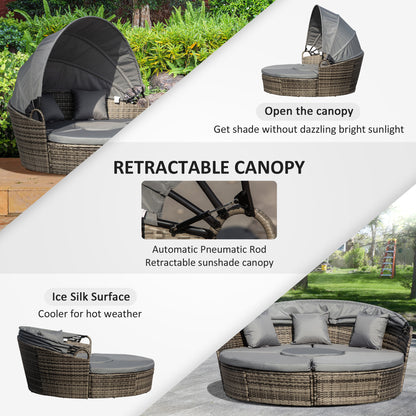 Outdoor PE Rattan Garden Furniture with Cushioned, Patio Wicker Conversation Furniture Set, Round Daybed