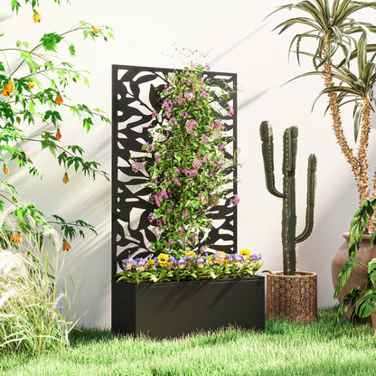 Metal Garden Bed with Trellis, Wall Mounted or Freestanding Raised Planter with Privacy Panel, Black