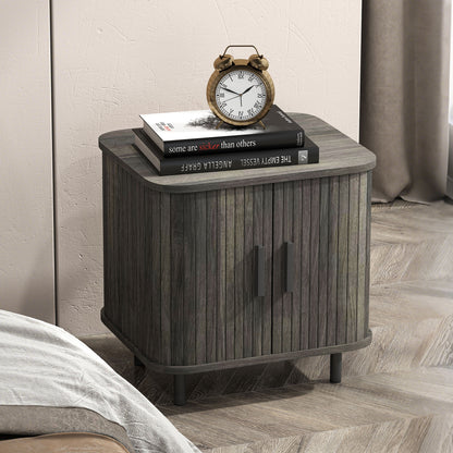 Nightstand with Sliding Doors and Metal Legs Grey