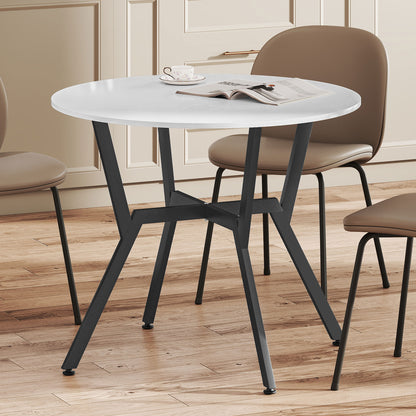 Dining Table, Round Kitchen Table with Black Legs for Living Room, Dining Room 90 x 76 cm, High Gloss White