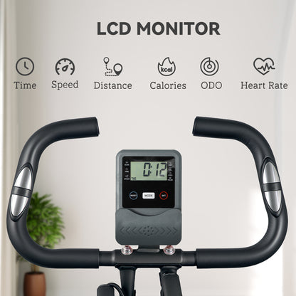 Five-in-one Foldable Exercise Bike, Stationary Bike with Arm Workout Bands, LDC Monitor, Phone Holder, Black