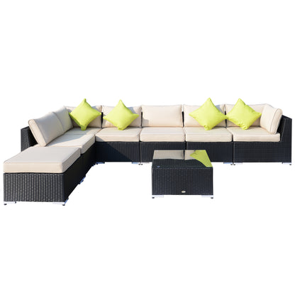 8 Piece Rattan Corner Sofa Set with Wide & Deep Seat, Assembled Aluminium PE Rattan Garden Furniture Set