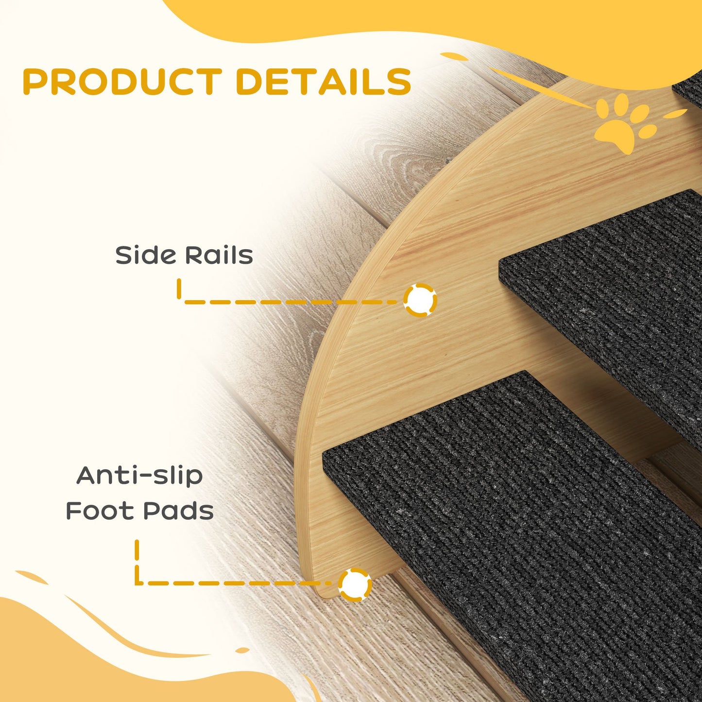 Dog Steps for Sofa and Bed, 3-Step Dog Stairs, Pet Stairs with Side Panels, Non-Slip Feet for Small Puppies