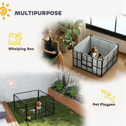 Steel Dog Whelping Box with Washable Whelping Pad, Wind-Resistant Cloth, for Small, Medium Dogs, 102 x 102 x 60cm
