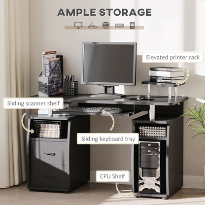 Study Desk Writing Table for Home Office, Student Workstation with Drawers, Sliding Shelf and Storage, Black