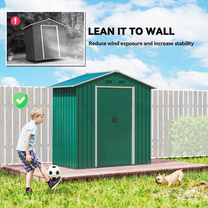 6.5ft x 3.5ft Metal Garden Storage Shed for Outdoor Tool Storage with Double Sliding Doors, Green