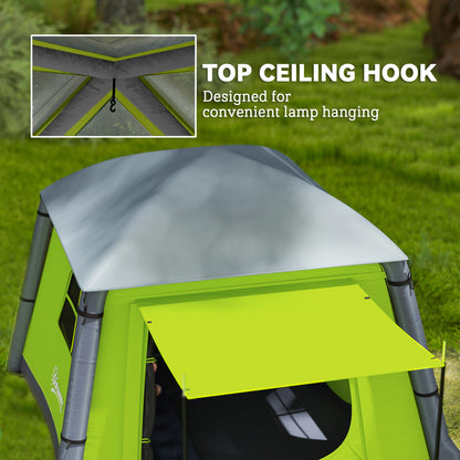 Inflatable Camping Tent w/ Hand Pump, Easy Setup 1/2 Person Blow Up Tent Waterproof 190T Taffeta w/ Mesh Windows