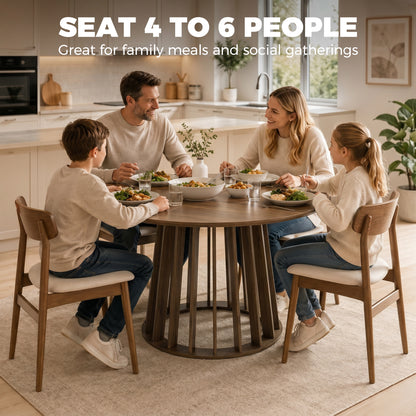 Dining Table for 4-6 People Modern Kitchen Table with Slatted Base 120 cm Round Light Walnut