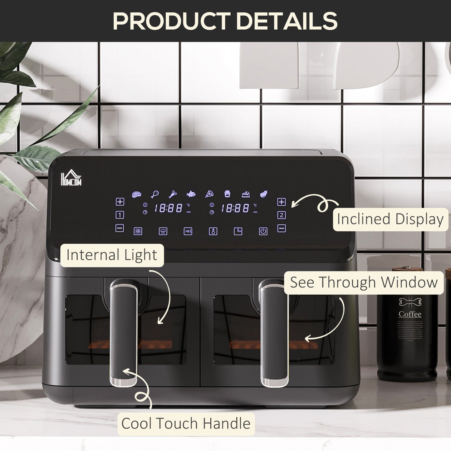8L Dual Basket Air Fryer, 8-in-1 Air Fryer Oven with Digital Display, Visible, Timer, Preheat for Oil Free Low Fat Cooking