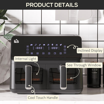 8L Dual Basket Air Fryer, 8-in-1 Air Fryer Oven with Digital Display, Visible, Timer, Preheat for Oil Free Low Fat Cooking