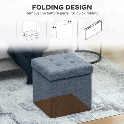 Foldable Sherpa Fleece Storage Ottoman - Blue