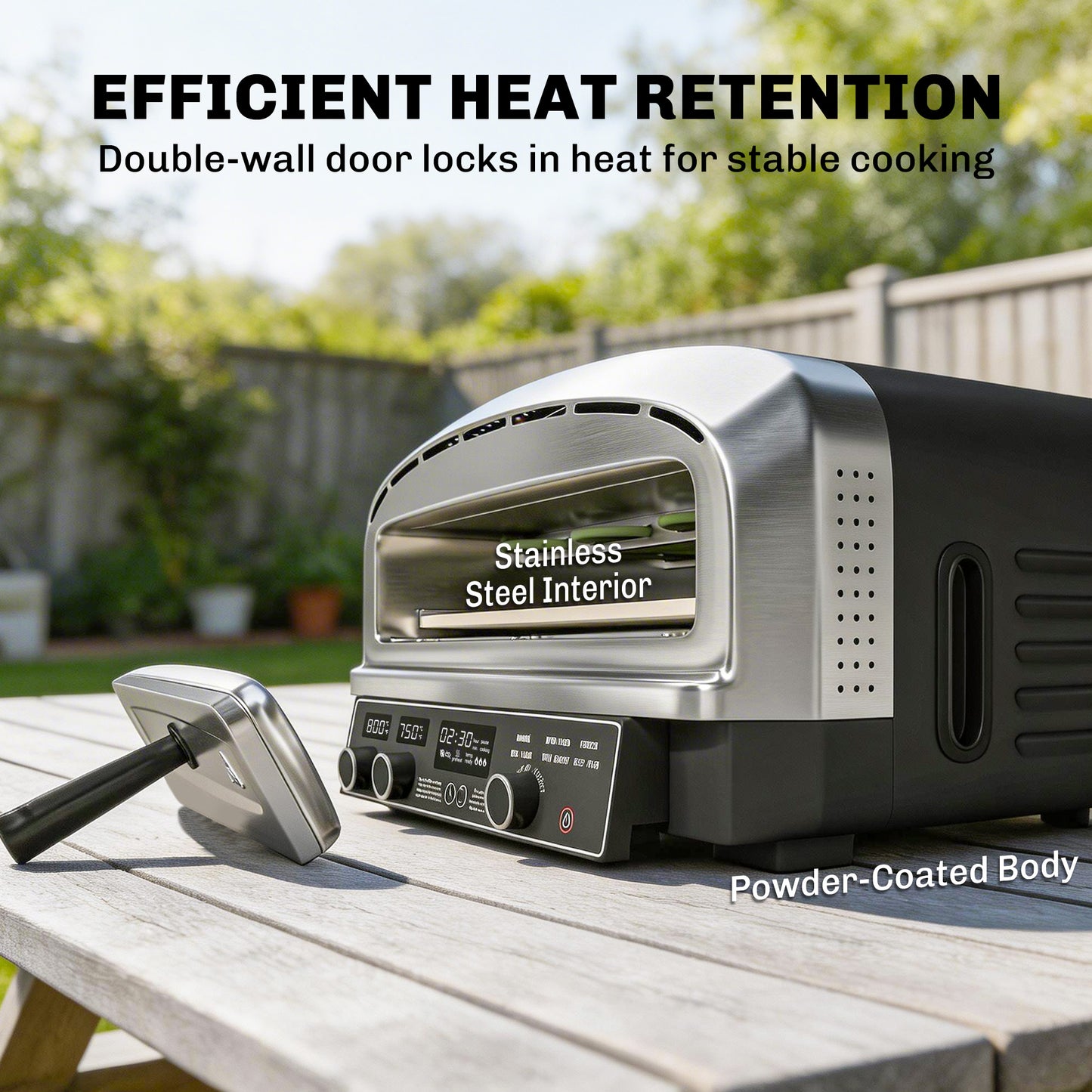 Outdoor Pizza Oven Dual Heat Control 6 Presets Electric Pizza Maker with 37 cm Stone and Peel