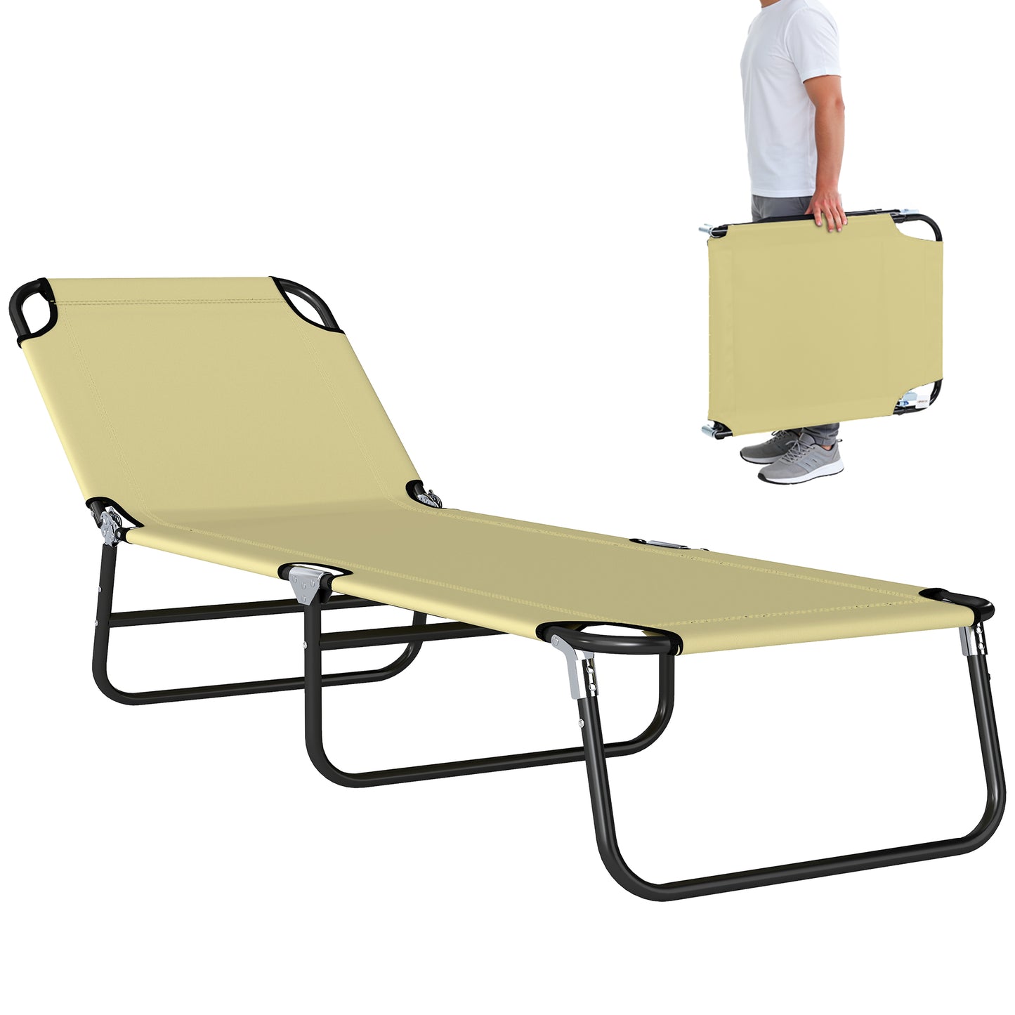 Foldable Sun Lounger with 5-Position Adjustable Backrest