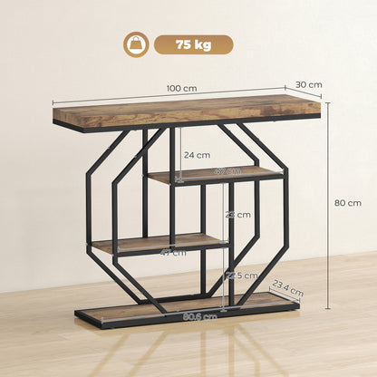 4-Tier Industrial Console Table - Rustic Brown