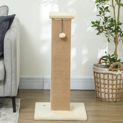 81cm Cat Scratcher, Vertical Full Scratcher w/ Natural Jute Rope, Hanging Ball, Soft Plush - Beige