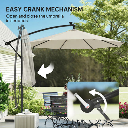 3 m Cantilever Parasol with Solar LED Lights Garden Umbrella with Cross Base, Cream White