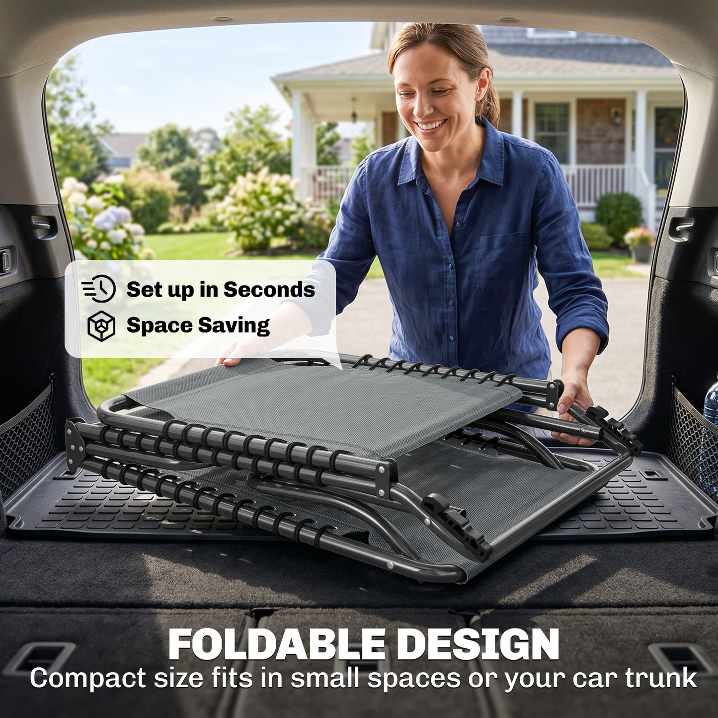 Folding Sun Lounger, with Four-Position Back - Light Grey