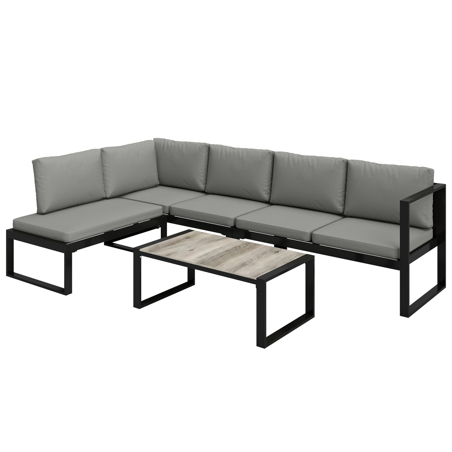 4 Piece Garden Furniture Set, Garden Sofa Set with 2 Loveseats, Armless Chair, Coffee Table for Balcony, Dark Grey