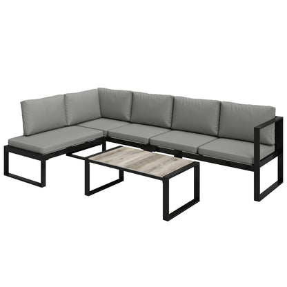 4 Piece Garden Furniture Set, Garden Sofa Set with 2 Loveseats, Armless Chair, Coffee Table for Balcony, Dark Grey