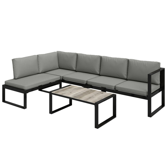 4 Piece Garden Furniture Set, Garden Sofa Set with 2 Loveseats, Armless Chair, Coffee Table for Balcony, Dark Grey